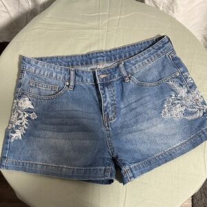 Women's Blue Embroidered Jean Shorts